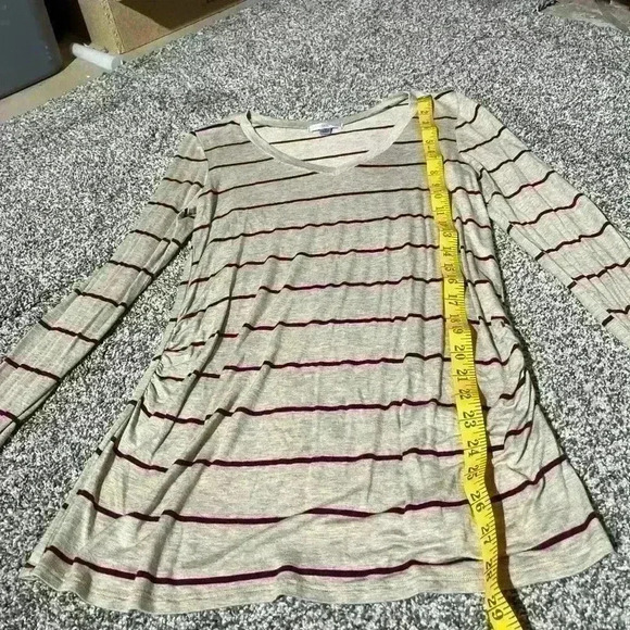 JUNIPER LANE MATERNITY Beige Burgundy Striped V-Neck Long Sleeve M - Picture 3 of 8